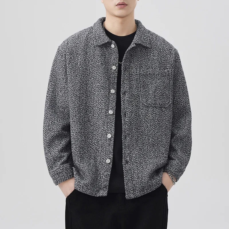 

Осенняя японская ретро мужская свободная трикотажная повседневная винтажная утепленная рубашка с длинным рукавом, однотонное пальто, мужская рубашка больших размеров, уличная куртка