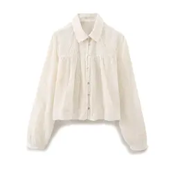 2025 WOMAN Autumn and Winter New Fashion Miniscuit Hollow Embroidered Shirt Chic Lapel Button All-Match Top Blouses Mujer