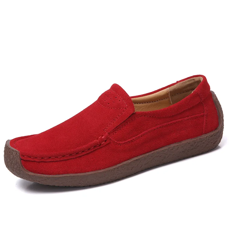 2026 New Spring Autumn Women Moccasins Suede Leather Flats Square Toe Comfortable Slip-on Shoes Fall Casual Apricot Loafers Lady