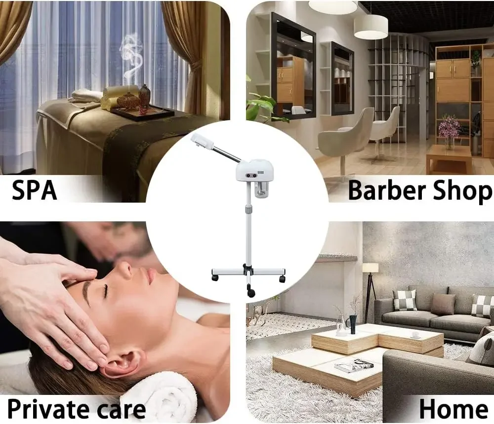 車輪付きフェイシャルスチーマー 360 °   回転式ホットオゾンフェイススチーマー、顔のディープクレンジングスキンケアツール、ミストスプレーヤー