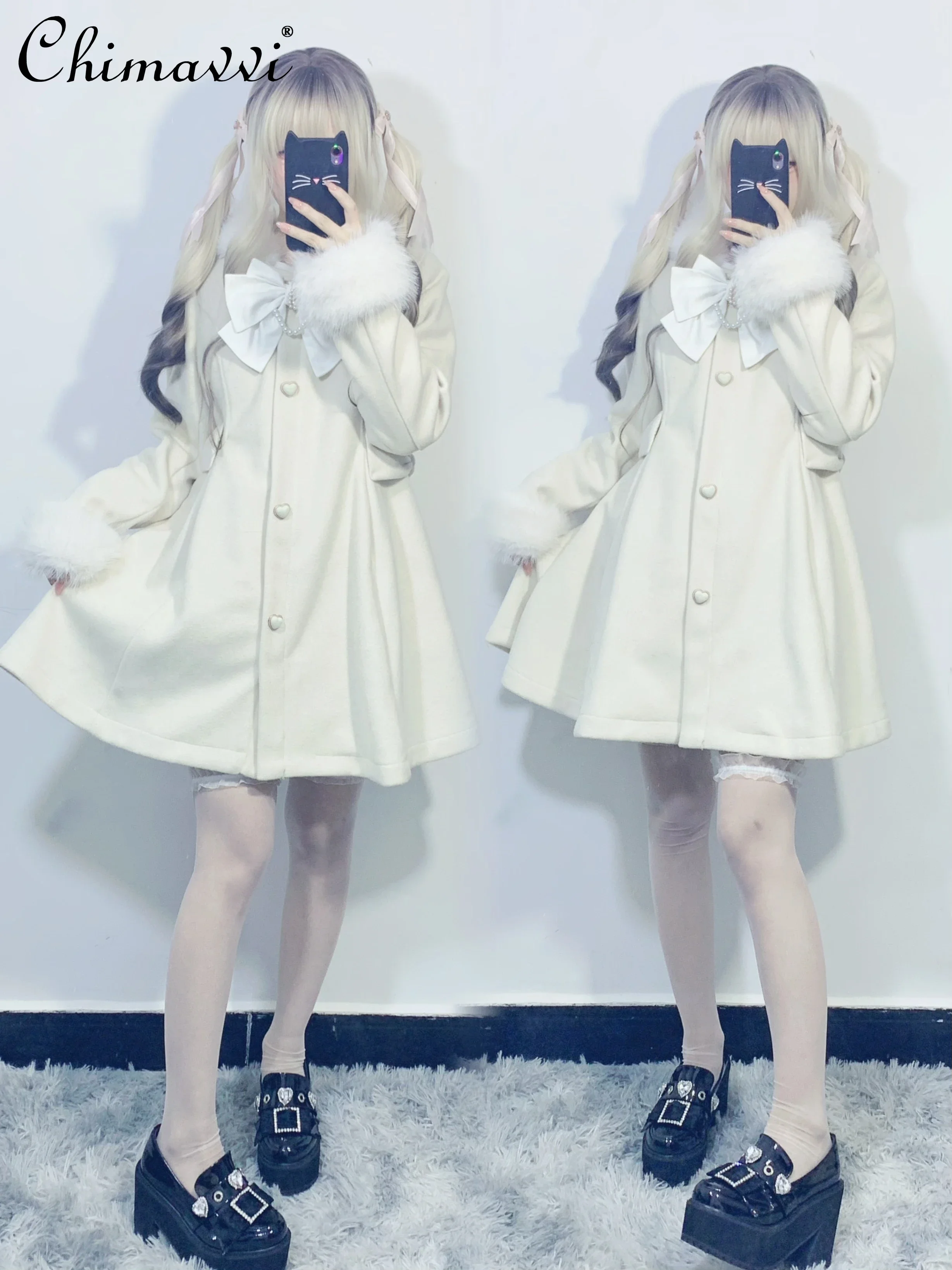 Japanese Mine Style Mass-Produced Plush Lop Eared Rabbit Detachable Wool Overcoat Winter New Sweet Cute Warm Kawaii Women Jacket