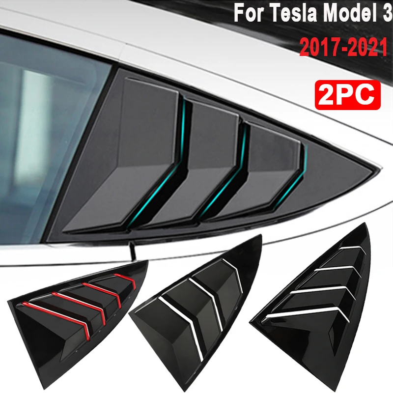 

For Tesla Model 3 2017-2021 Car Rear Triangle Blinds Louvers Cover Protector Stickers ABS Plastic Rear Glass Window Shutter