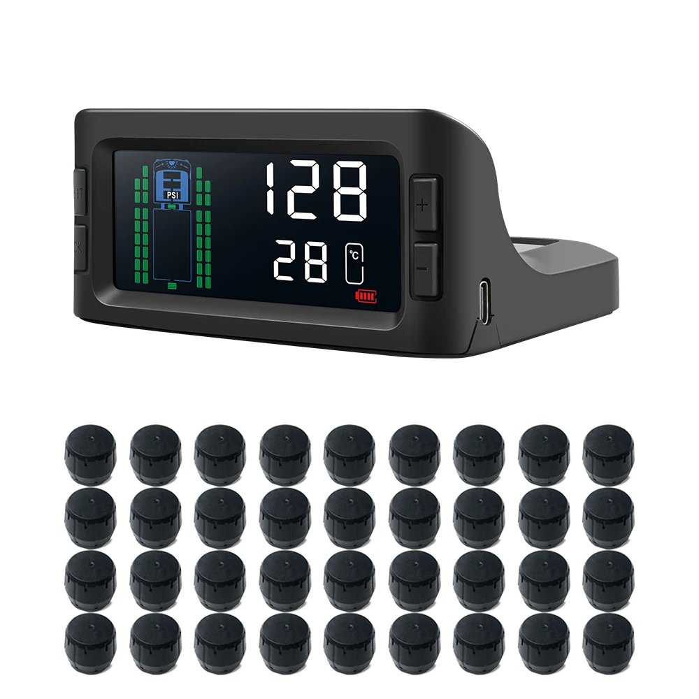 

Recommended 199 psi 36 Wheel RV Tpms Solar Model Suitable for Truck Trailer Tire Pressure Monitoring Tpms RV LCD Display