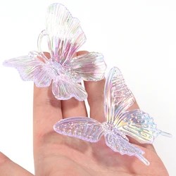5pcs/lot Acrylic Transparent Color Plated Butterfly with Holes Decoration Necklace Pendant Haripin Hat DIY Jewelry Accessories