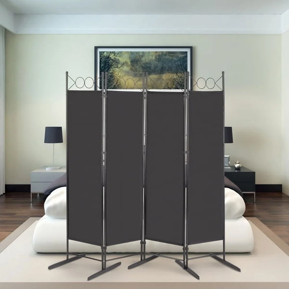 4-Fold Room Divider Screen Privacy Partition 5.74FT Carbon Steel Frame 160g Polyester Cloth Portable Adjustable Design