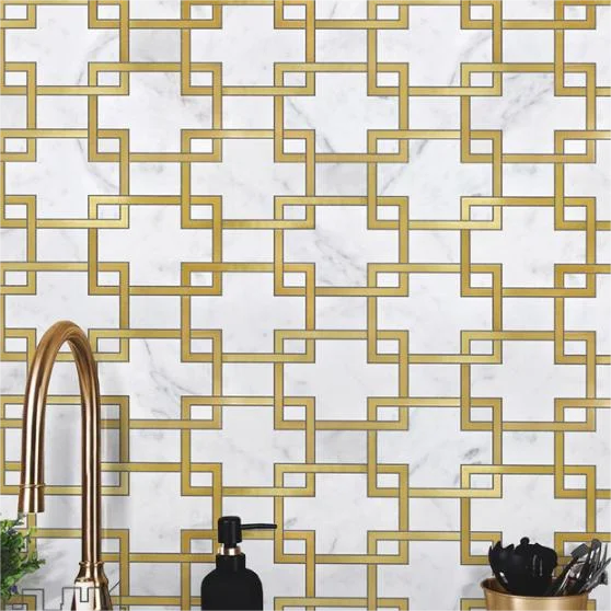 

Irregular size gold metal mosaic tile mix marble tile DIY wallpaper for bar decoration