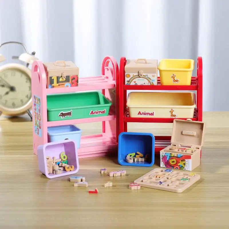 1 Set of 1/6 Dollhouse Early Learning Alphabet Puzzle Toy with 3-tier Storage Rack