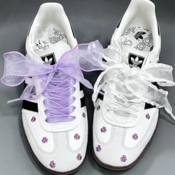 4cm Wide Fishtail Yarn Shoelaces Chiffon Bowknot Sneaker Sport DE Training Shoes White Leather Leisure Casual Shoes Laces