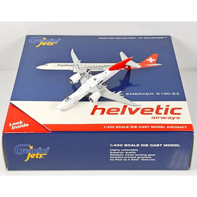 GeminiJets moulé sous pression 1/400 échelle Helviti Air ERJ-190E2 HB-AZC modèle d'avion en alliage décoration d'ornement à collectionner