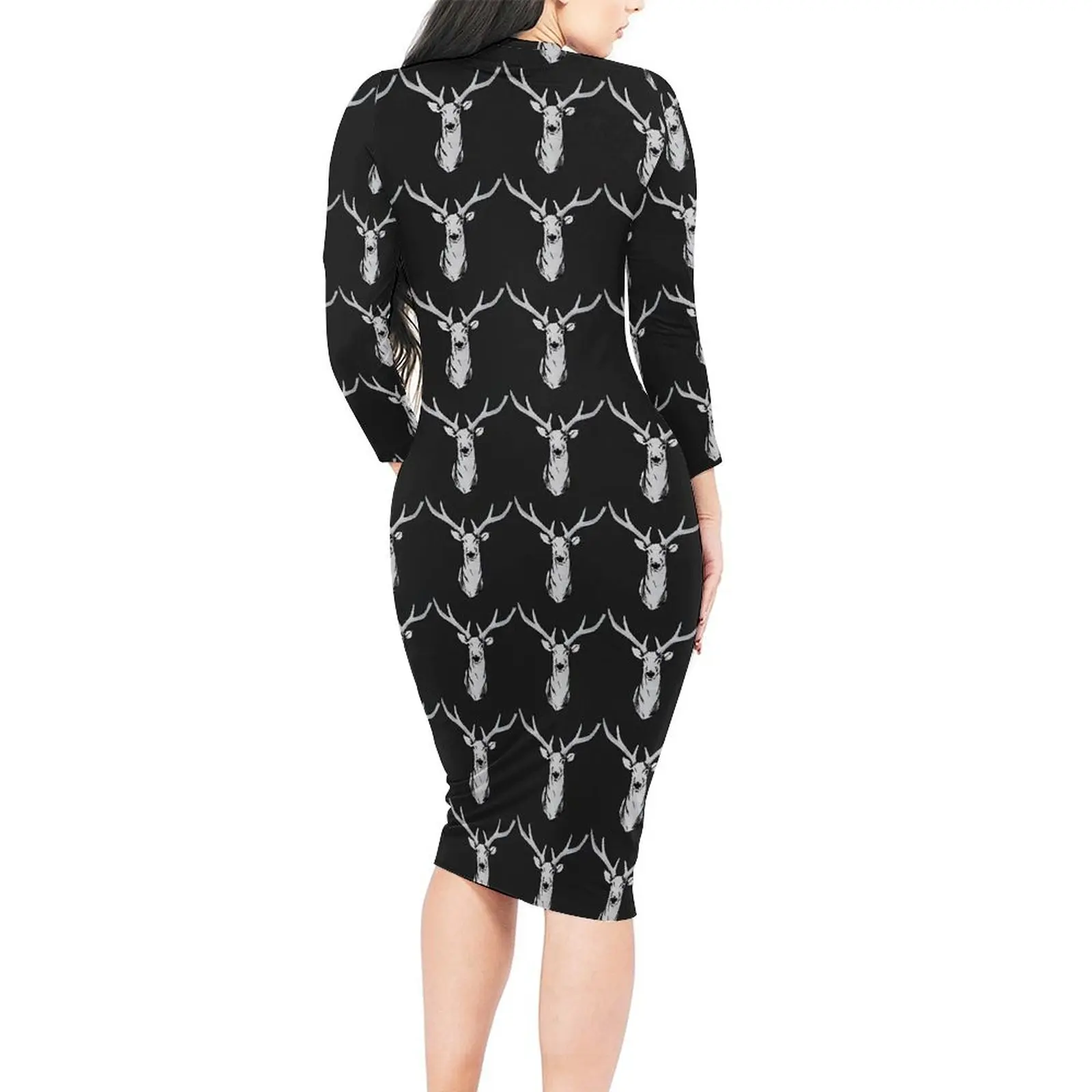 Black Antlered Deer Dress Long Sleeve Animal Sexy Dresses Autumn Female Aesthetic Design Bodycon Dress Big Size