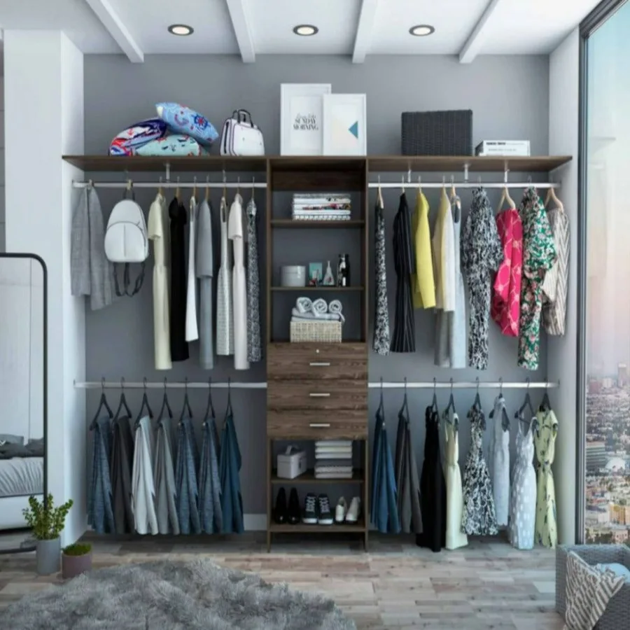 

Closet System Pittsburg Four Hanging Rods Dark Walnut Finish