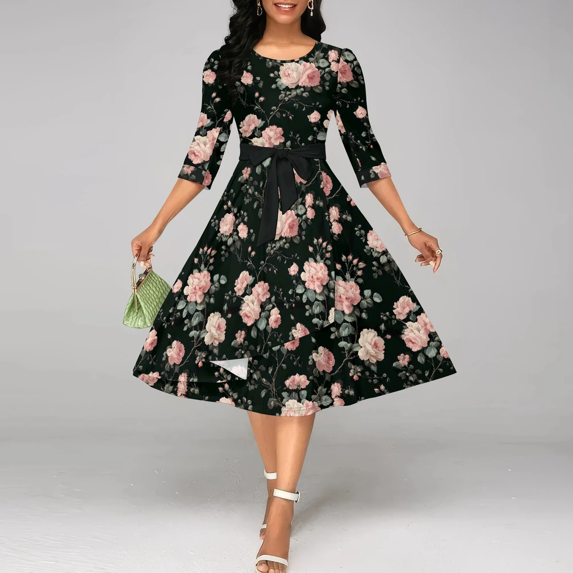 Cocktail Dresses for Women, Vintage Wedding Guest 3/4 Sleeves Formal Church Dress, Summer 2025