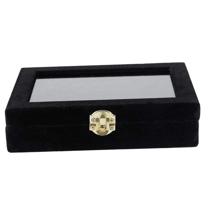 2X Velvet Glass Ring Earring Jewelry Display Organizer Box Tray Holder Storage Case, Black