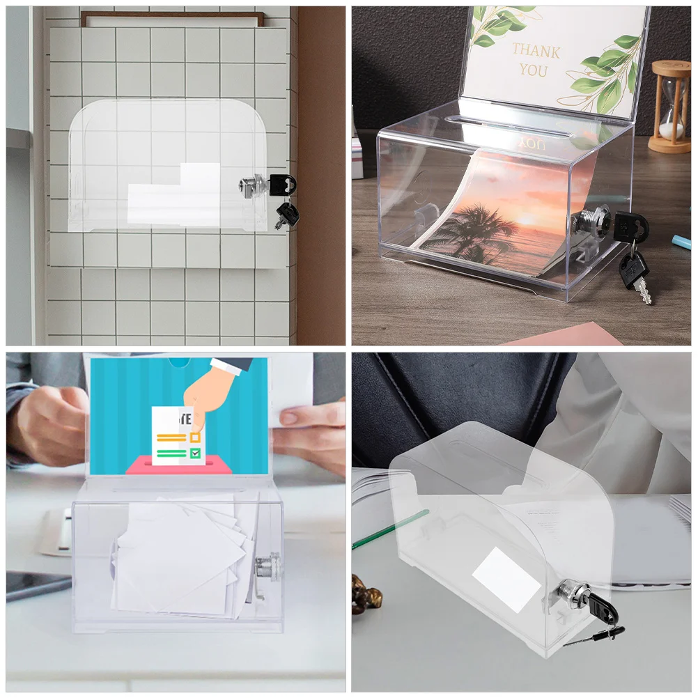 

2 Sets Business Card Box Card Storage Box Large Capacity Lockable Office Accessory For Cards Holder Raffle Tip Donation Boxes