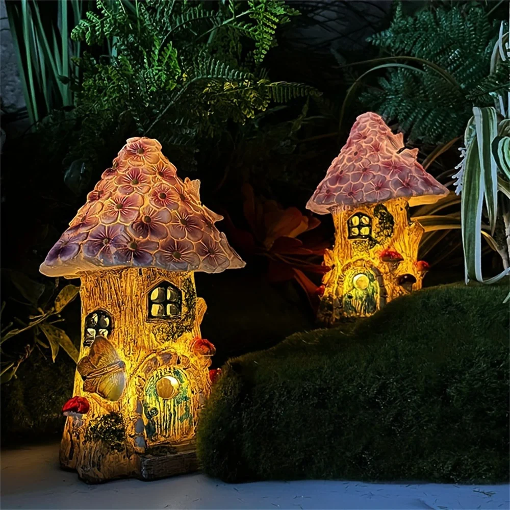 Mushroom Flower Fairy Solar Lamp Garden Statue Light Outdoor LED Garden Light to Lawn Walkway Patio Home Backyard Festival Decor