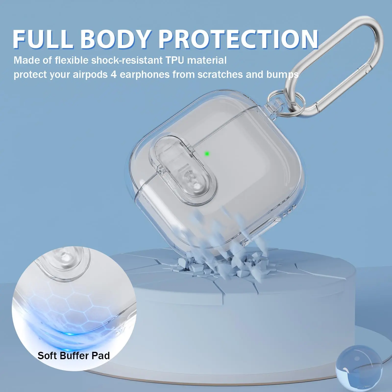حافظة قفل آمنة لأجهزة AirPods 4 مع سلسلة مفاتيح ومجموعة تنظيف حافظة شفافة ناعمة من مادة TPU حافظة بلوتوث لاسلكية لأجهزة Airpods 4 Generation