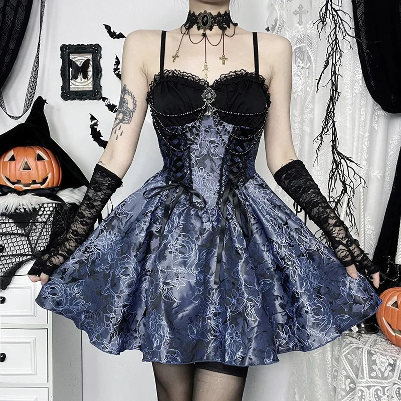

Gothic Sle Blue Bla Dr Sexy Lobster Tail Skirt Lolita loween Costume ort Skirt Women's Polyester A-Line Dr