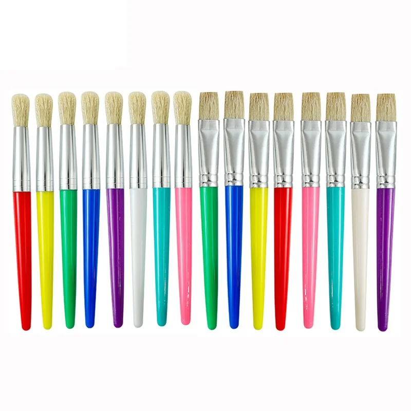 Bristle Paint Brushes for Kids 4Pcs Big Washable Chubby Toddler Round and Flat Preschool Paint Brushes Easy to Clean for Acrylic