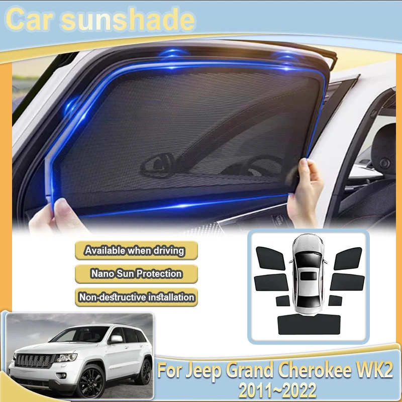 

For Jeep Grand Cherokee WK2 2011-2022 Car Full Coverage Visors Mesh Sunshade Shield Windshield Curtains UV Blocking Accessories