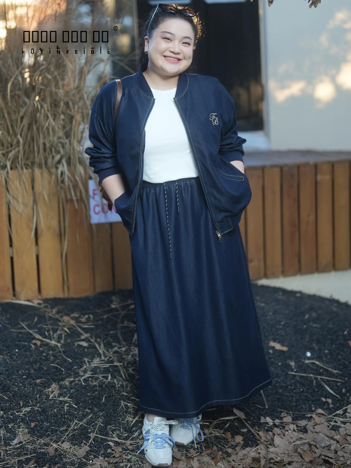 

Fun Bojie Large Size Denim Casual Sle Women's Jaet Autumn New Faion Old Money Sle Top Blue Tone Stand Fit Polyester