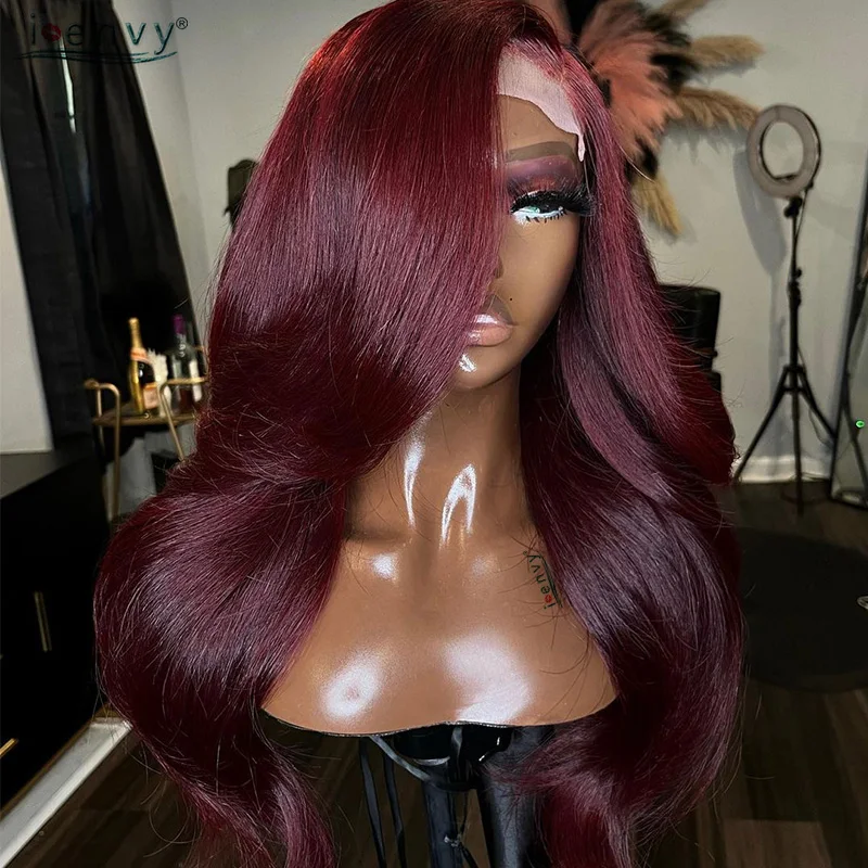 99J Burgundy Colored 13X4 Hd Lace Frontal Wig Body Wave Curly Human Hair Wig Brazilian Hot CherryRed Lace Front Wigs Pre Plucked