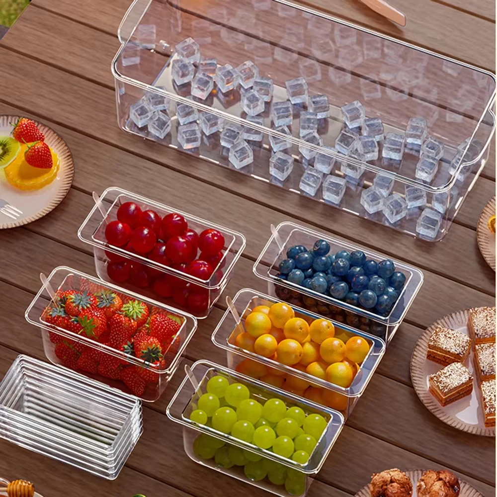 

Fruit Salad Box 5 Compartments With Fork Portable Fresh-Keeping Box Picnic Compartment Freezer Box Home Refrigerator Storage Box