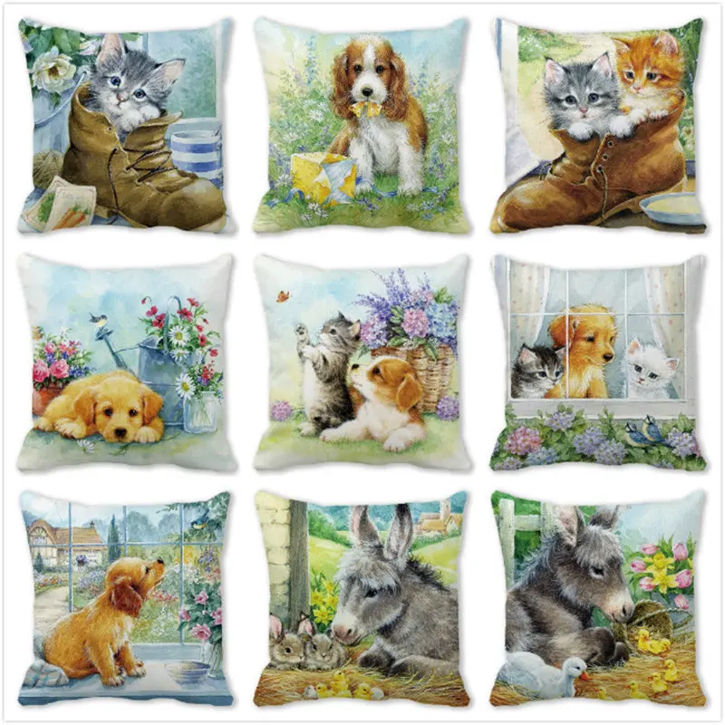 Cute Cat Pattern Pillowcase Soft and Cute Christmas Sofa Cushion Festive Home Decoration (removable and Washable) no insert 1PC