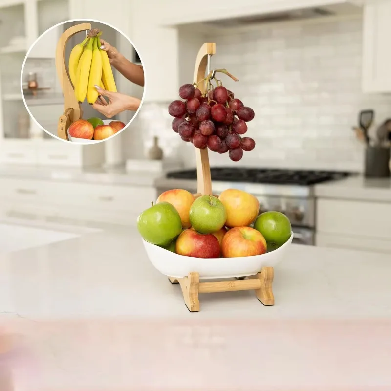 سلة تخزين الخضار والفواكه من الخيزران لعرض تخزين رف المطبخ #3