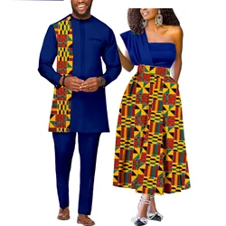 African Couple Matching Clothes for Mens & Women Wedding Dashiki Suits Top Pants Outfit Ankara Print Party Dresses Strapless