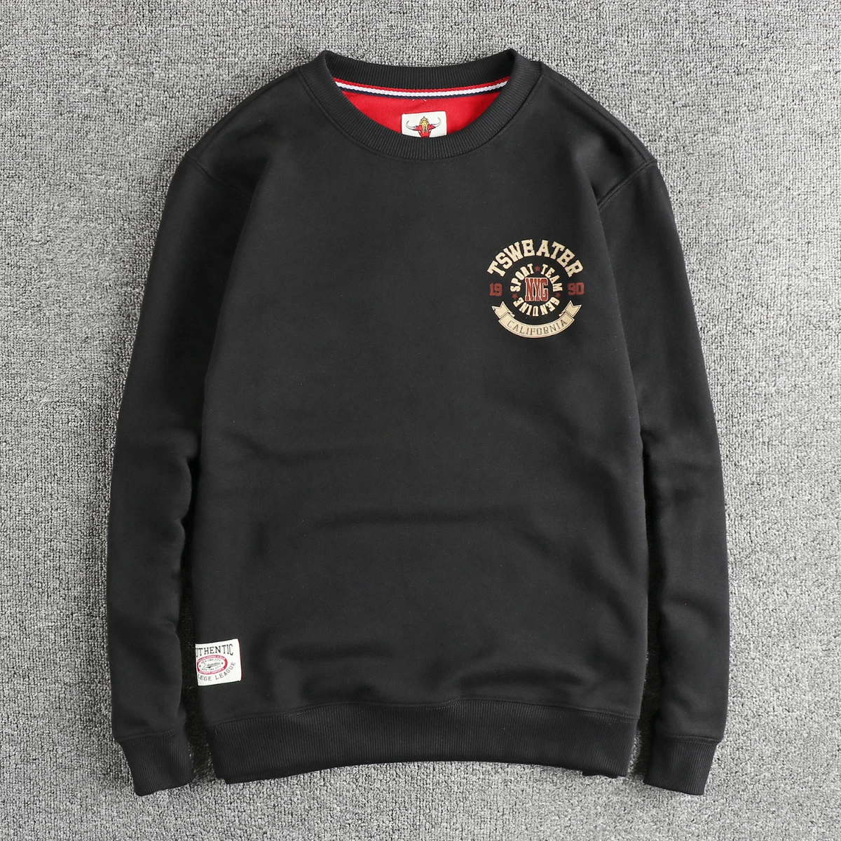 Simple retro letter pattern wool circle cotton wash round neck hoodie men fall and winter all casual American long sleeve top