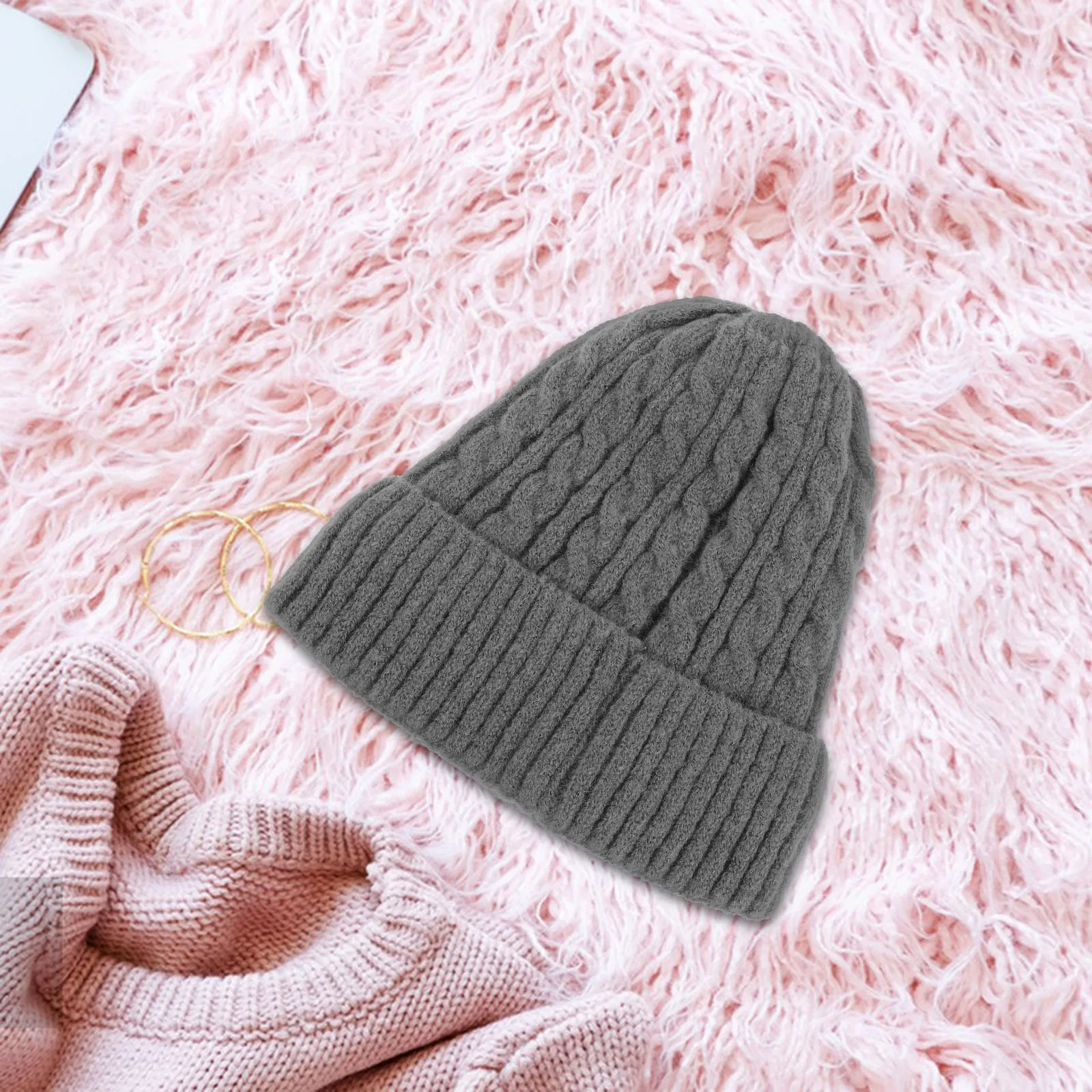

Warm Ear Protection Hat Knit Beanie Women for Polyester (polyester Fiber) Knitted Beanies