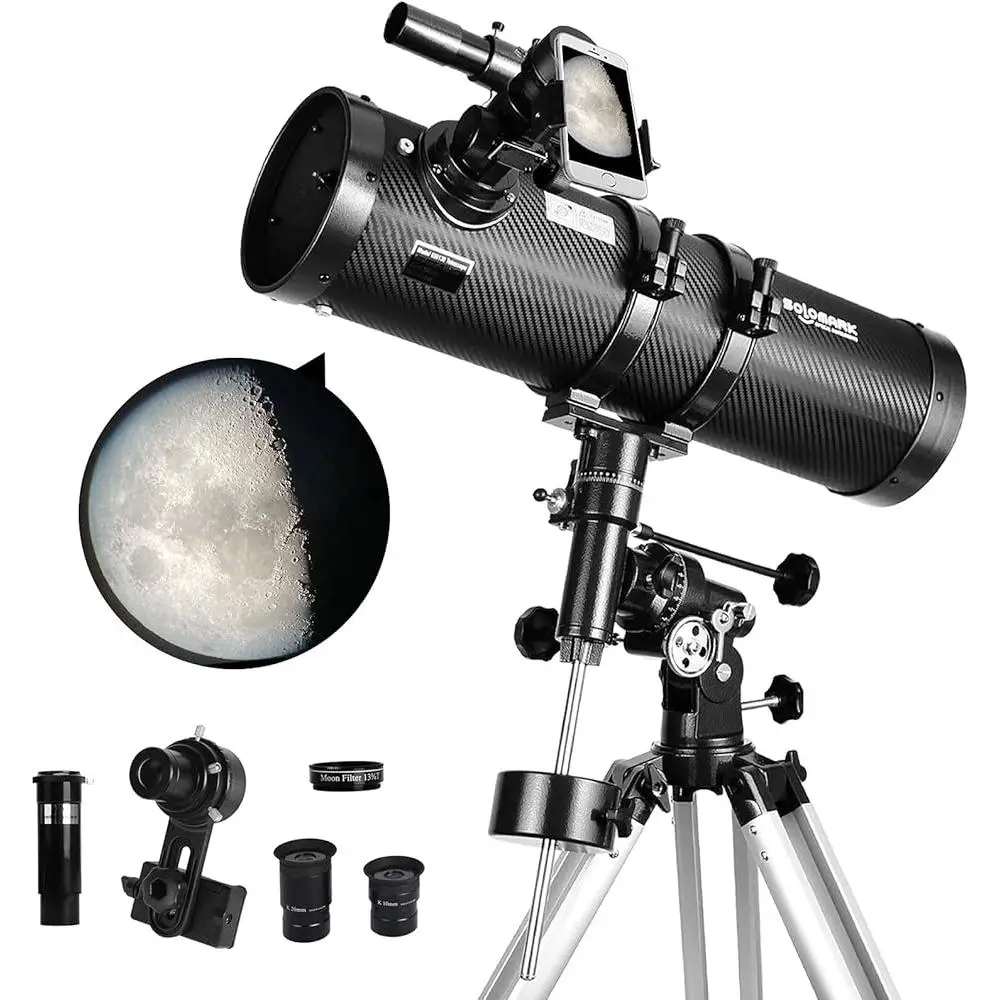 130EQ Newtonian Reflector Telescope Adults Professional Astronomy Large Aperture 130mm with 1.5X Barlow Lens and Tripod