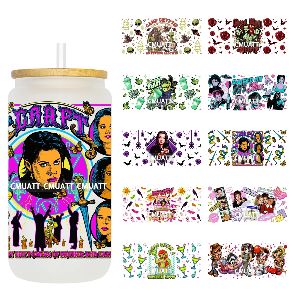 

Spooky Retro Halloween Cartoon Friends UV DTF Wraps Transfer Sticker Waterproof High Quality For 16OZ Libbey Glass Can Tumbler