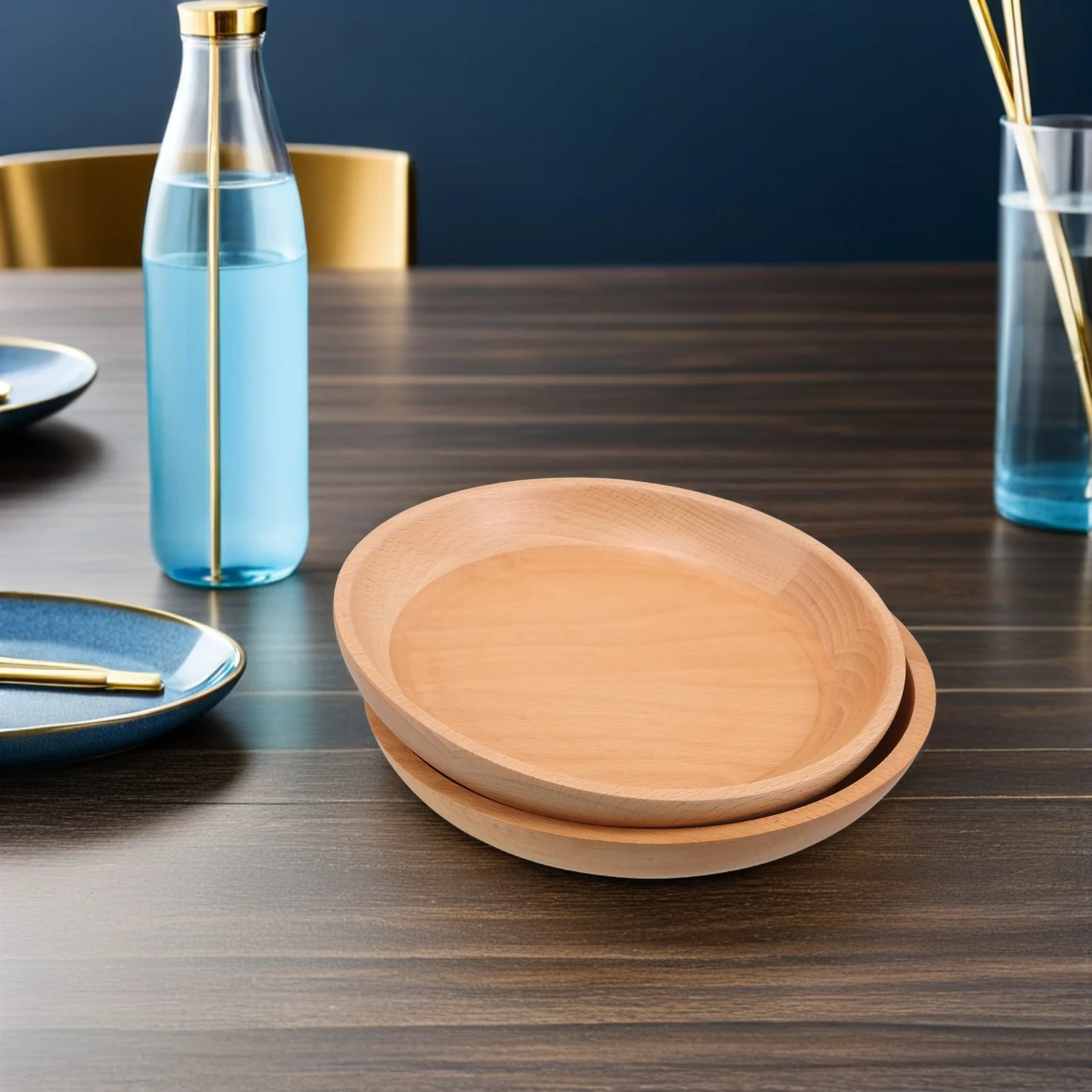 

2Pcs Rustic Round Wood Serving Tray Natural Wooden Platter Fruit Dessert Snack Plate for Home Small Fruit Tray