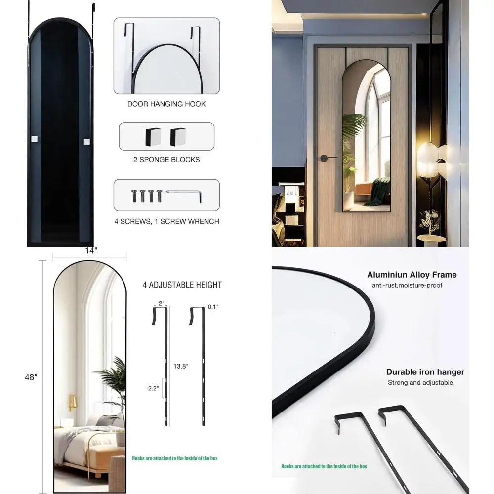 

Over-the-Door Hanging Mirror, 48x14 Inches, Arched Floor Mirror, Easy Install, No Drill Needed for Bedroom, Living Room, or Clos