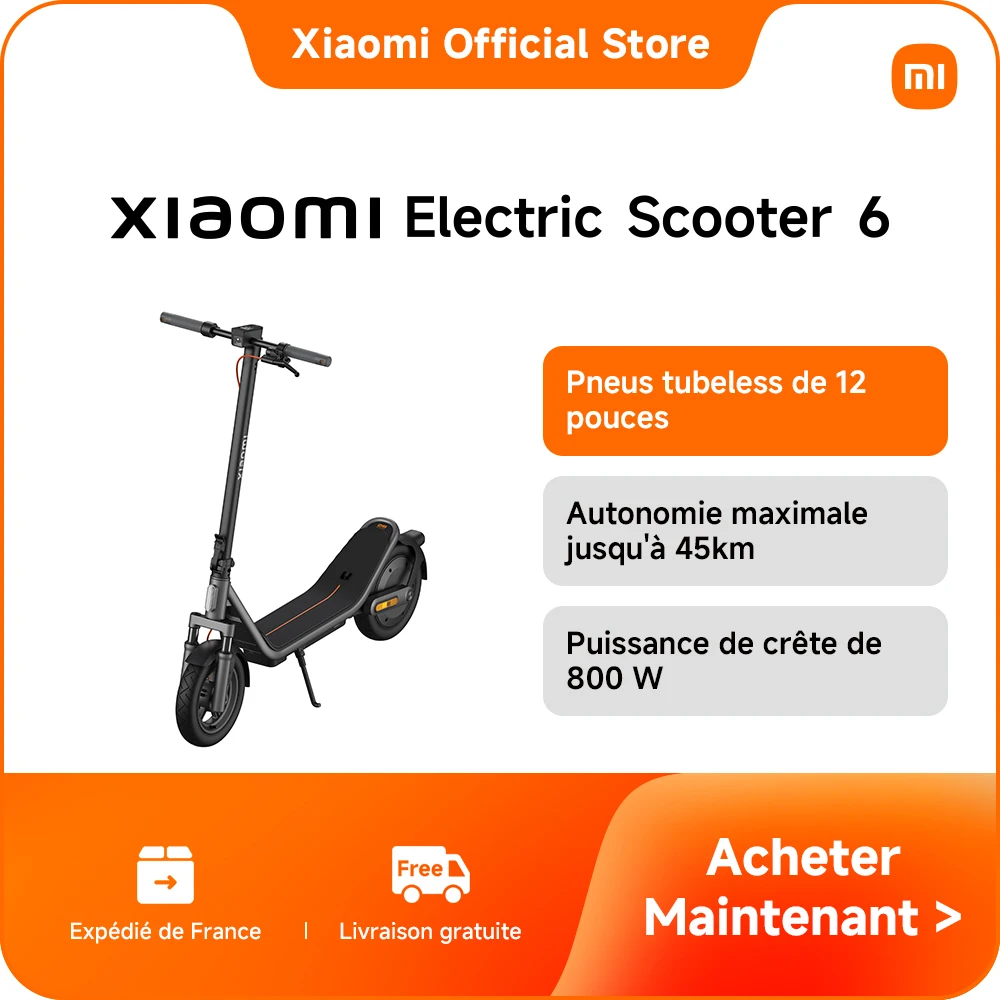 [Officiel] Xiaomi Scooter 6 | Grands pneus tubeless de 12 pouces, Suspension à ressorts avant et arrière, Autonomie maximale de 45 km