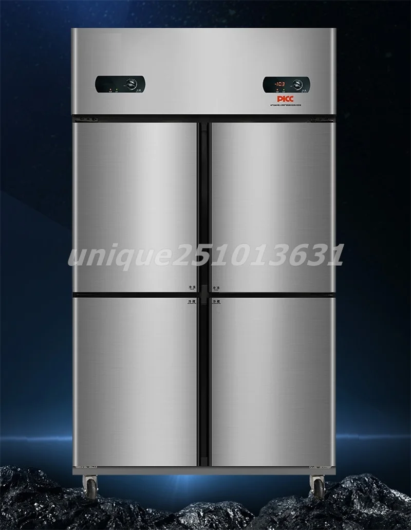 Commercial 4 Door Dual Temperature Fridge Stainless Steel Vertical Frozen Refrigeration Cabinets Kitchen Freezer