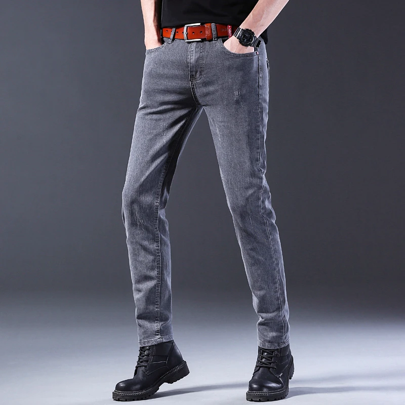 2024 New Fashion Jeans uomo stile coreano dritto grigio pantaloni a vita media pantaloni Casual maschili in Denim