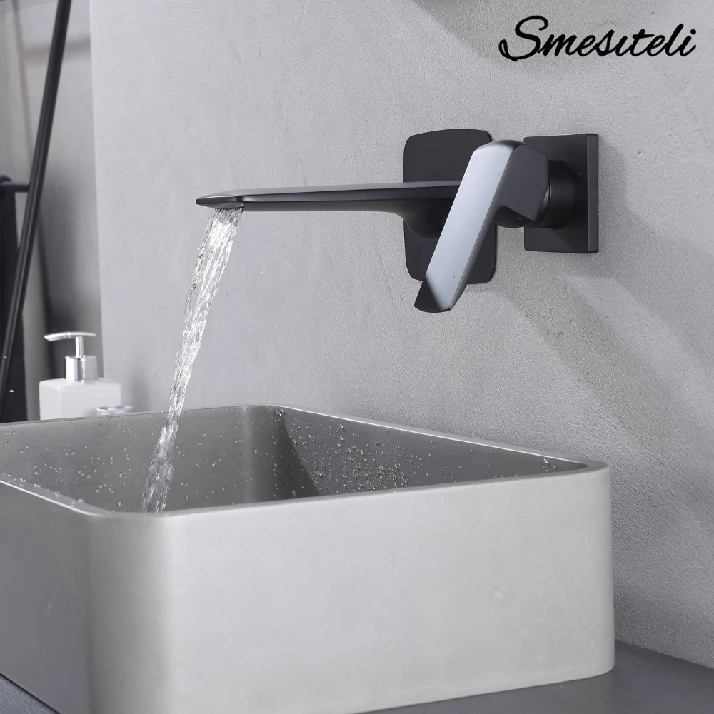 

Смеситель для раковины в ванной комнате, одна ручка, настенный смеситель для умывальника, смеситель для горячей и холодной воды, смеситель для раковины