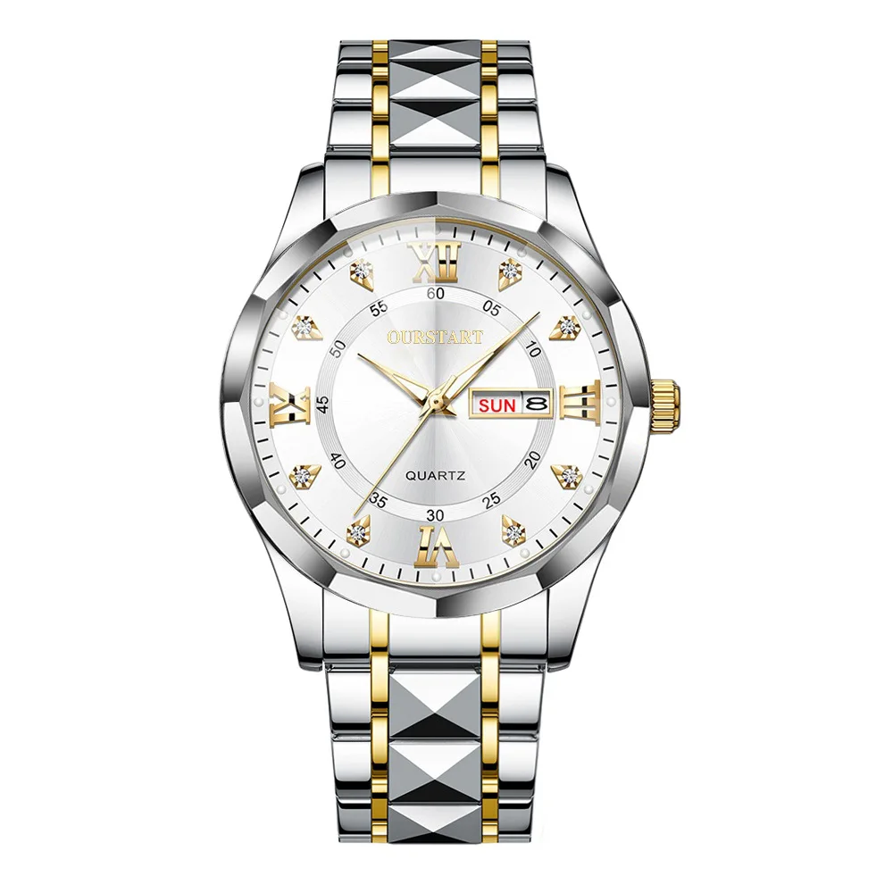 TOP Merk Herenhorloge Zakelijk Eenvoudig Nachtlampje Waterdicht Dubbele Kalender Klinknagel Stalen Strip Mannelijke Mode Quartz Klok Horloges