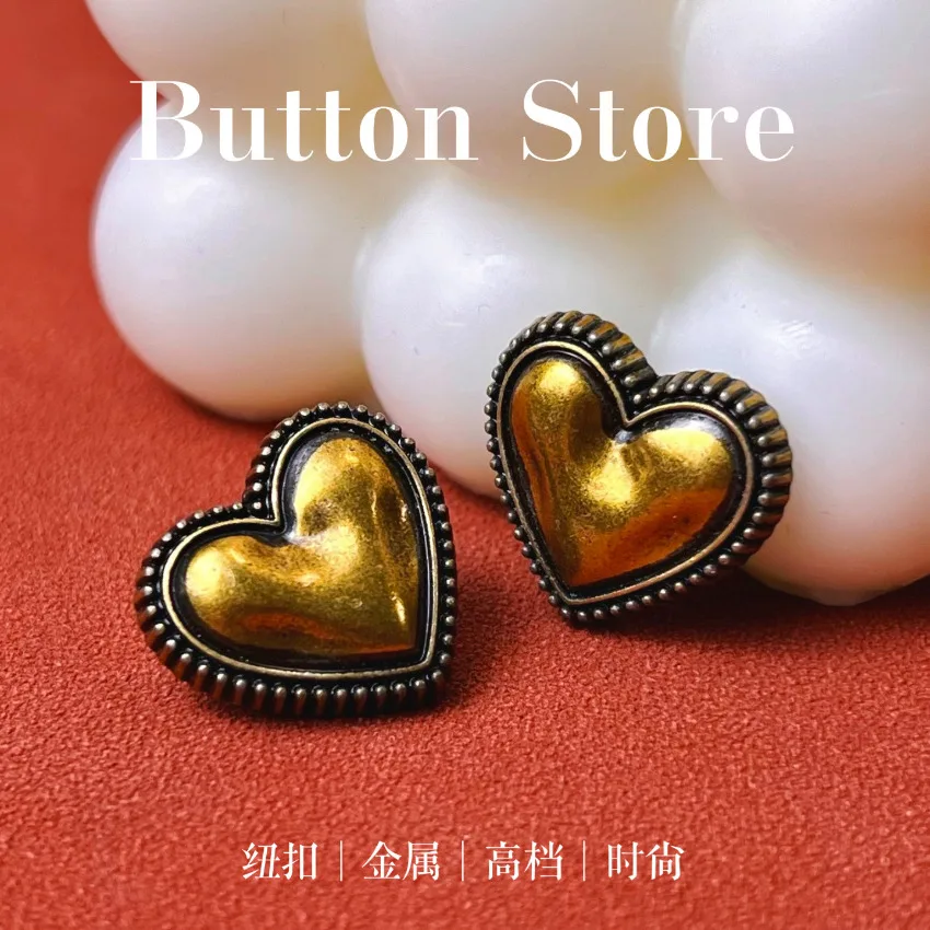 

Vintage Copper Gold Heart Button Metal Buckle Heart-shaped Decorative Buttons DIY Sewing Supplies 2/5/10PCS 18MM 23MM