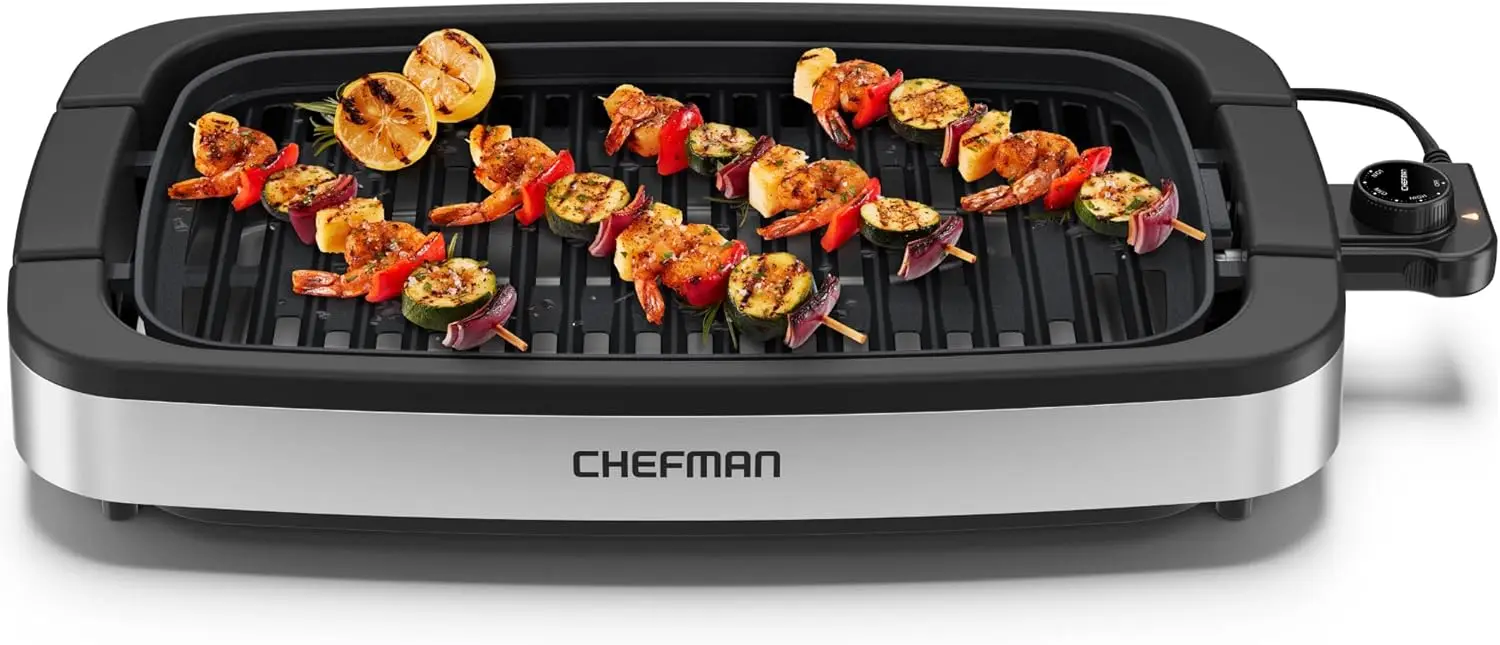 

Smokeless Indoor Electric Grill with Large Surface, Adjustable Temperature & Dishwasher-Safe Parts