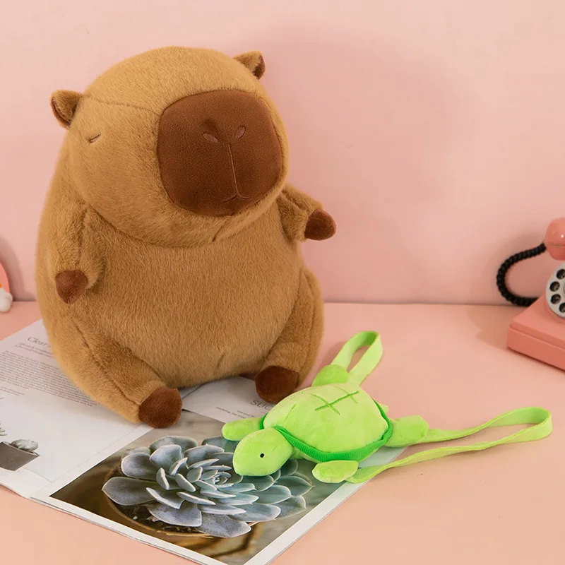Capybara Super mignon avec sac à dos tortue, poupée en peluche Capibara géante Kawaii, Animal en peluche, jouets cadeaux d'anniversaire pour enfants