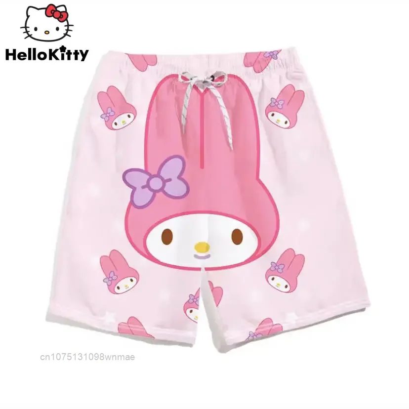 Sanrio Hello Kitty Loose Beach Shorts Y2k Cute Kuromi Melody Summer Pants for Men & Women Thin Trendy Basketball Sports Shorts