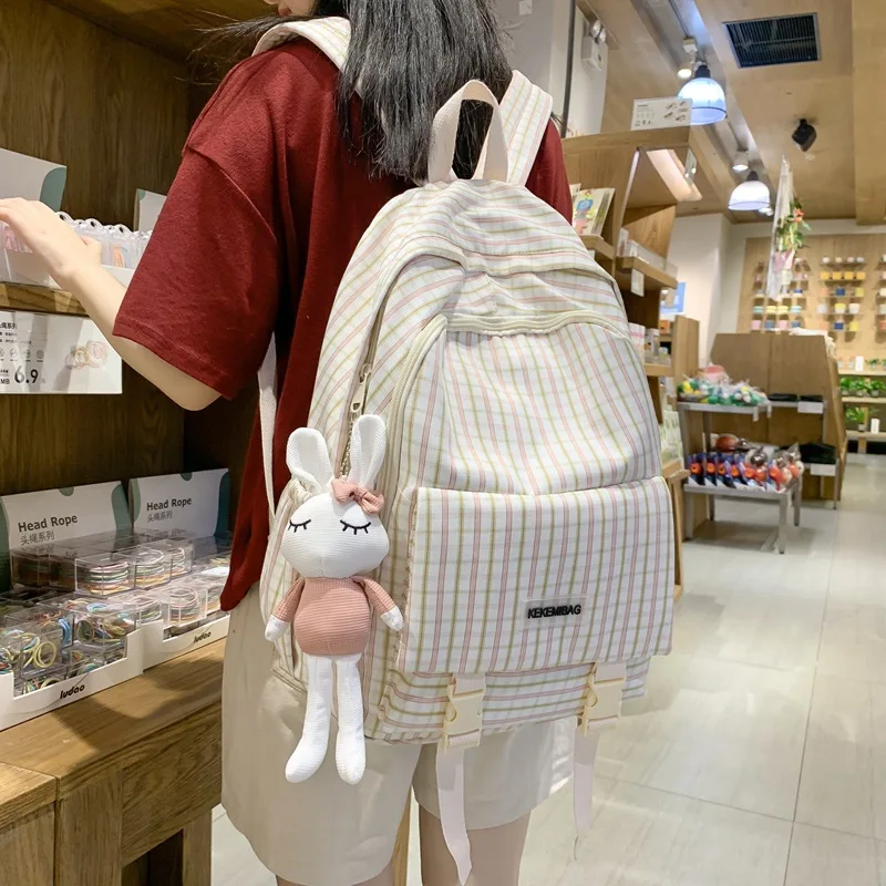 Mochila a cuadros de gran capacidad para mujer, mochilas minimalistas japonesas para estudiantes de secundaria, mochilas escolares a cuadros