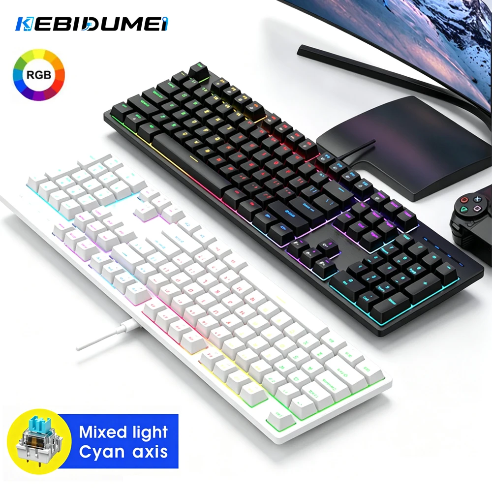 KEBIDUMEI – clavier filaire à 104 touches, rétroéclairé RGB, clavier mécanique de jeu, câble détachable, claviers ergonomiques pour ordinateur portable et joueur