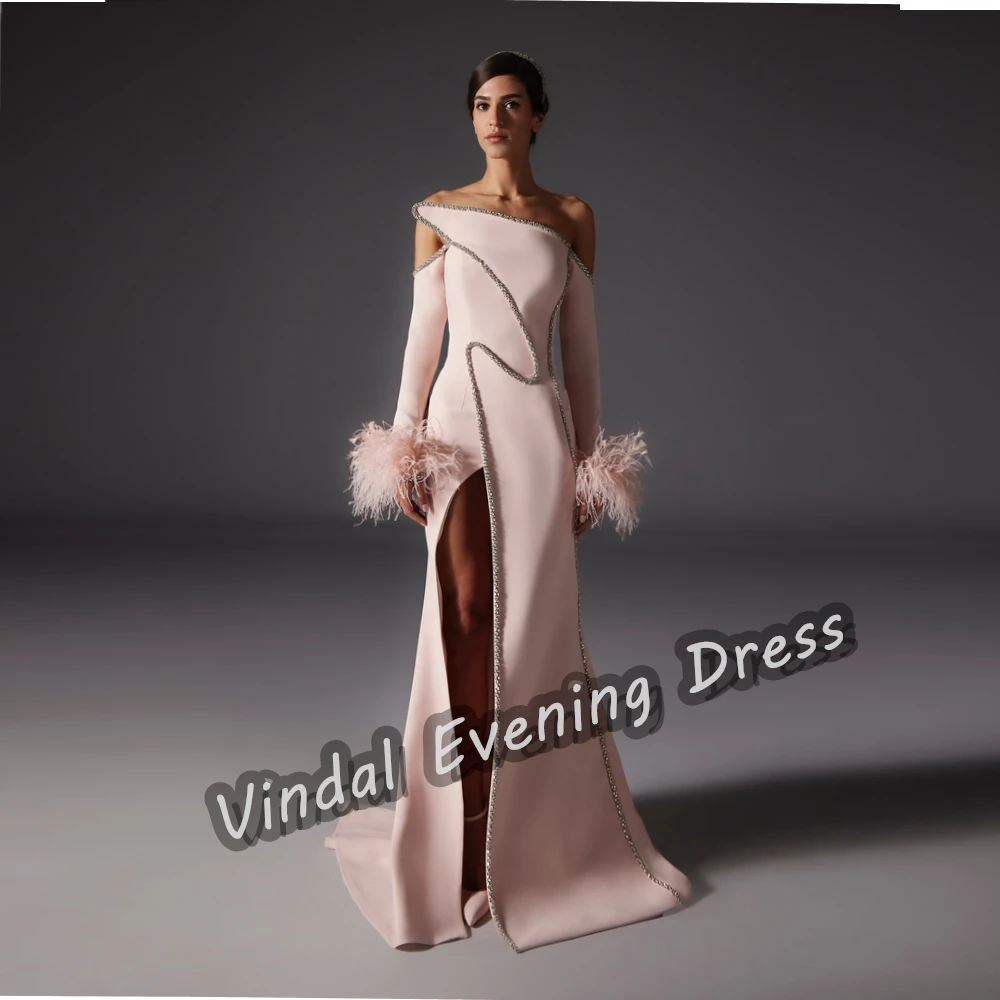 Vindal Evening Dress Off-the-shoulder Floor Length Mermaid Built-in Bra Elegant Crepe Long Sleeves Saudi Arabia For Woman 2024