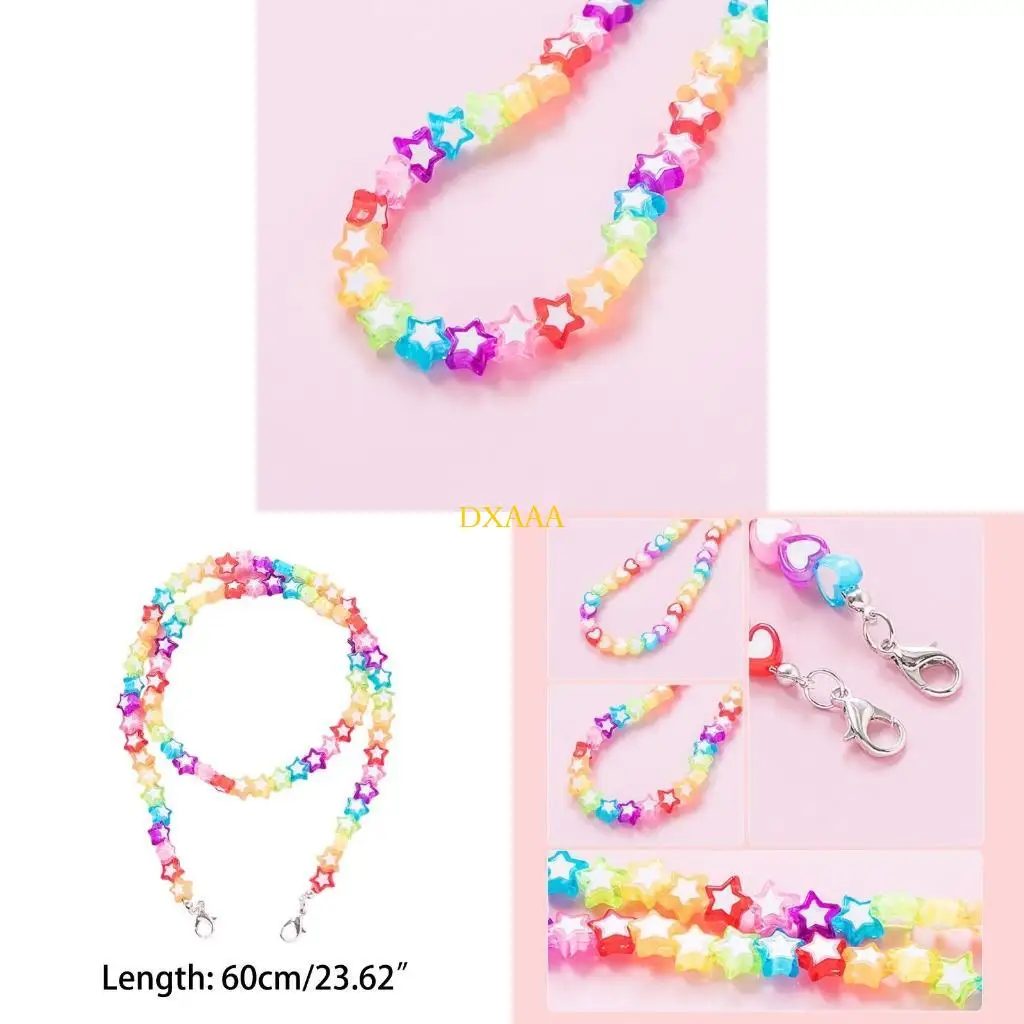 DXAA Kids Acrylic Colorful Star Heart Beaded Chain Face Mask Holder Lanyard Strap