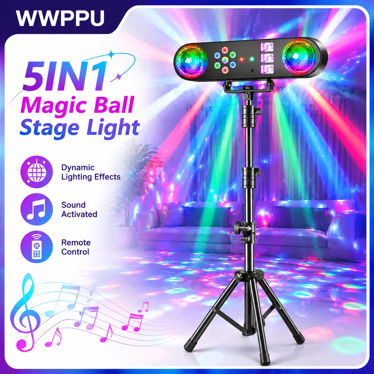 Mini luce da palco 5IN1 Magic Ball con staffa, telecomando, strobo LED, luce effetto DJ per feste in discoteca, KTV, club ed eventi