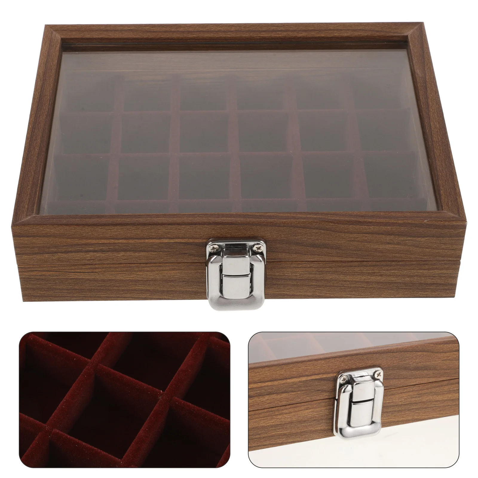 

Vintage Box For Women Men Glass Lid Walnut Wood Large Capacity Storage Organizer Rings Necklaces Earrings Display Tray
